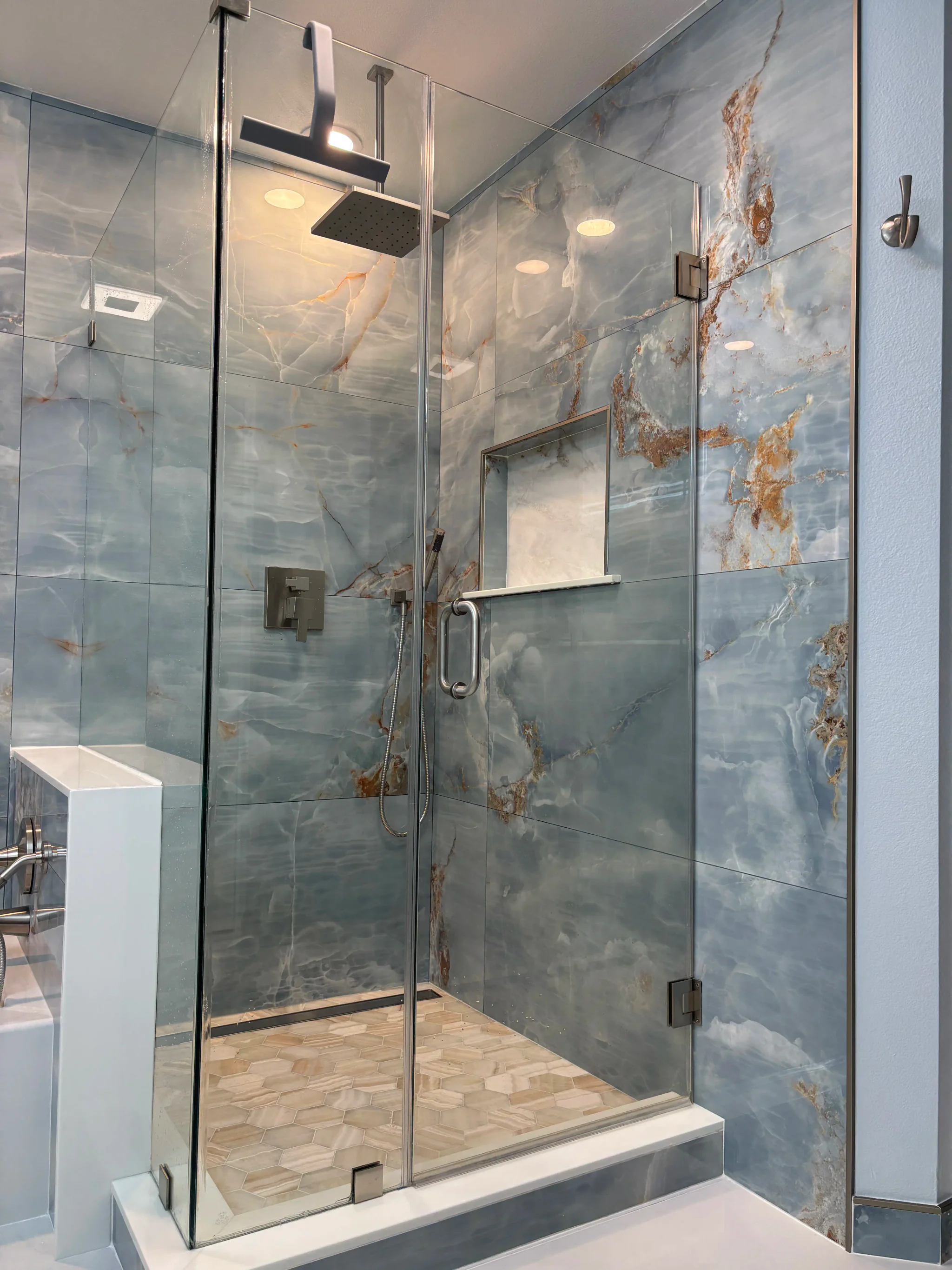 Blue Marble Shower Side View
